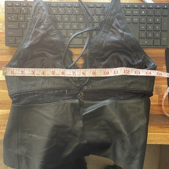 Free People Black Leather & Lace Tie Back Halter Top. Size S. P16/A1722 - Picture 6 of 6